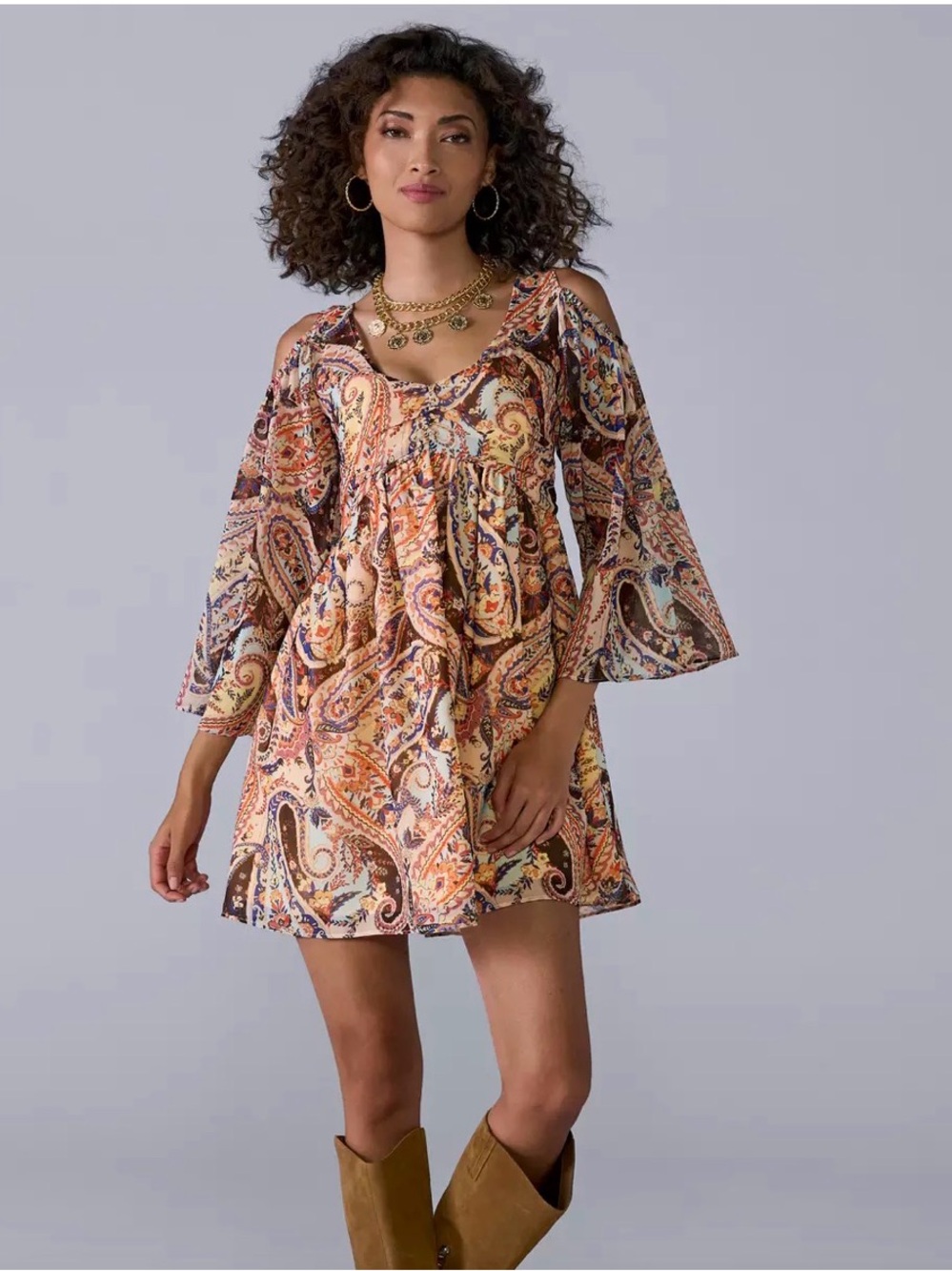 Boston Proper Pink Paisley Cold-Shoulder Maxi Dress